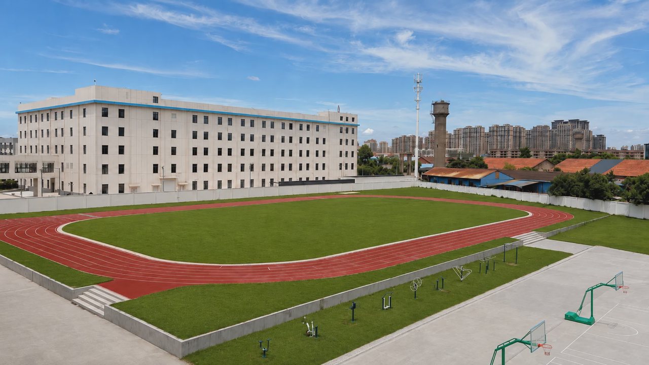 武汉襄五学校田径场与运动区全景